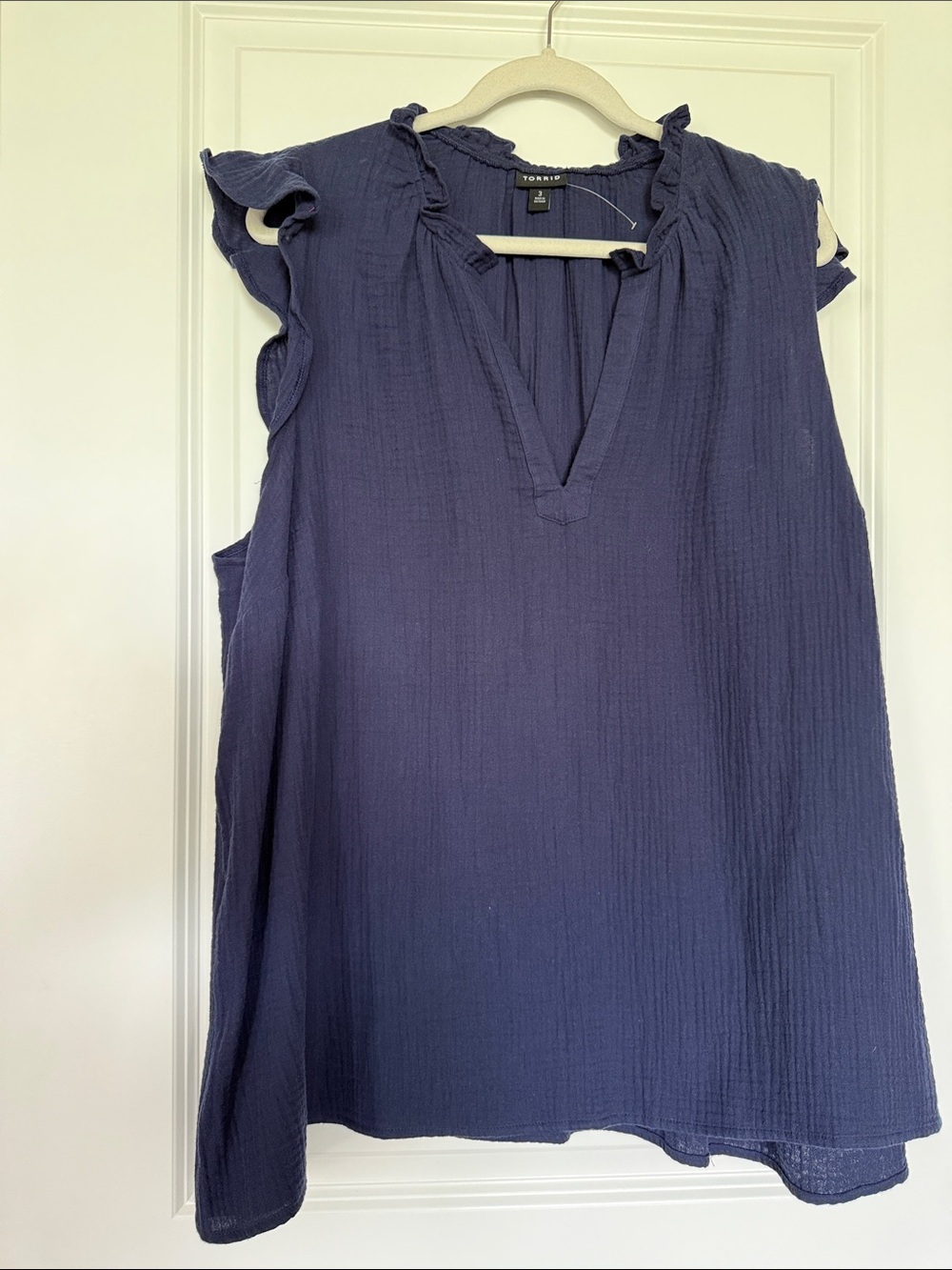 Torrid Navy Sleeveless Double Cotton Ruffle V-Neck Top
